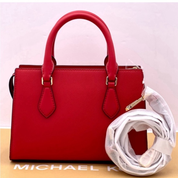 Michael Kors Small Sheila Center Zip Satchel Crossbody Bag Red - Picture 3 of 16